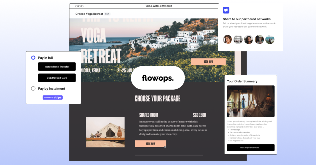 Hero section of a retreat website powered by TheFlowOps